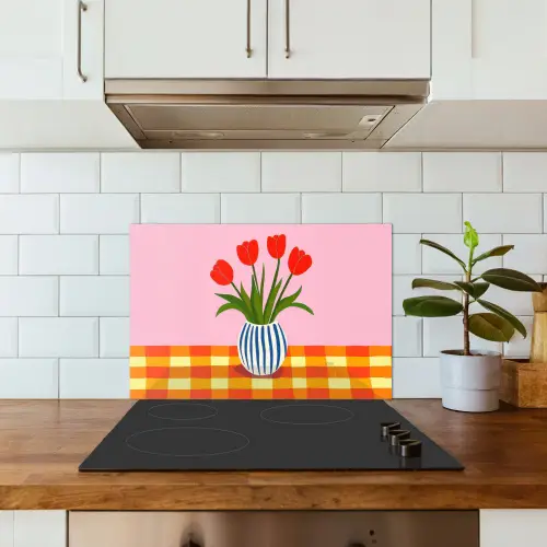 Tulpen - Roze - Vaas keuken achterwand spatscherm klein -sfeer2