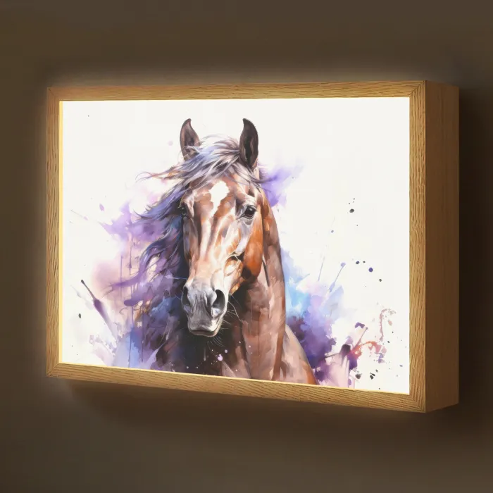 Paard - Dieren - Meisjes - Paars - Bruin Light Box met batterij (Wandlamp kind) middel -z3d_website