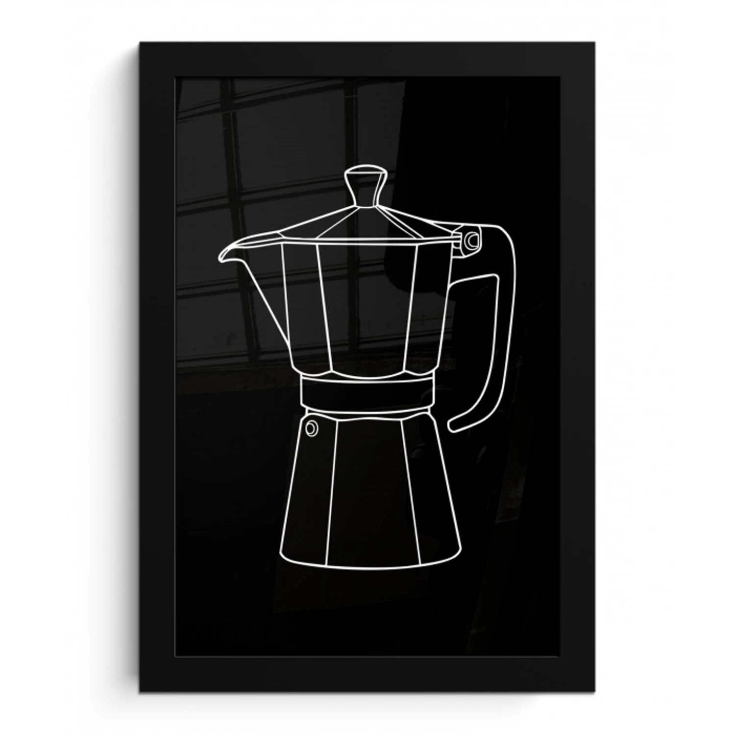 Mokkapot - Zwart - Wit - Lijntekening fotolijst zwart zonder passe partout klein -3d