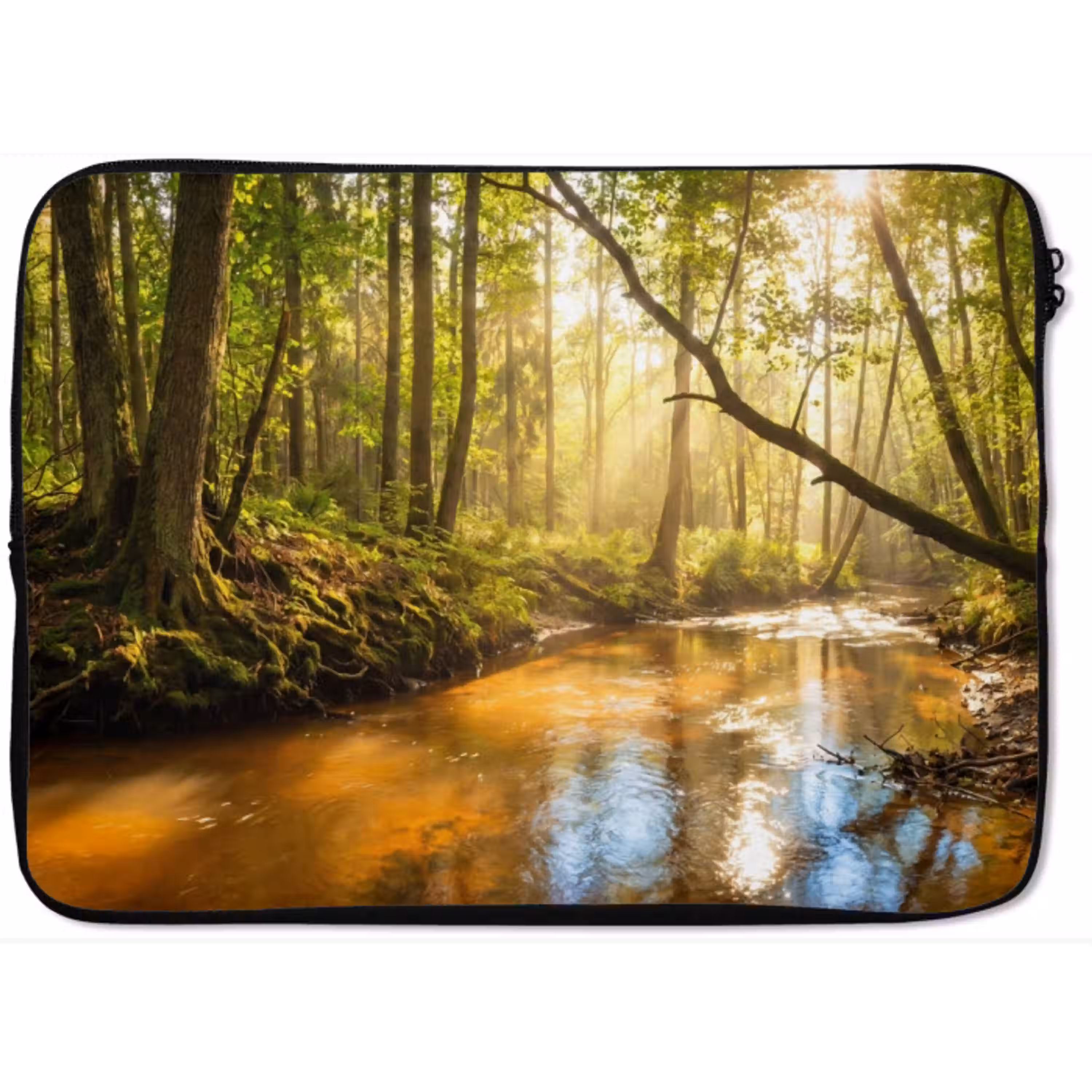 Bos - Beek - Zonlicht - Natuur - Groen laptophoes neopreen klein -zkaufland3dotto