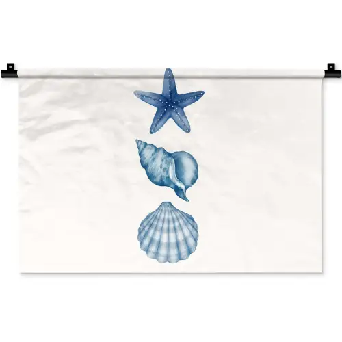 Zeester - Schelpen - Blauw Wandkleed katoen klein -zz3d