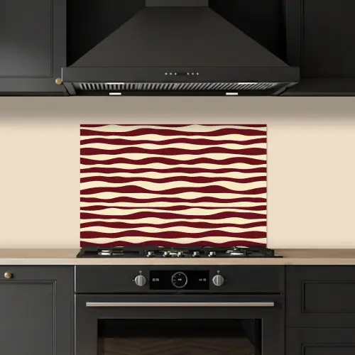 Golven - Rood - Patroon - Crème keuken achterwand spatscherm klein 900 -sfeer1