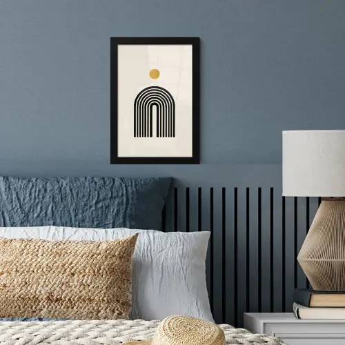 Minimalistisch - Zwarte boog - Gouden cirkel fotolijst zwart zonder passe partout klein -sfeer3