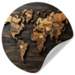 Wereldkaart -  Hout - Mozaïek Wandcirkel behangsticker klein -3d