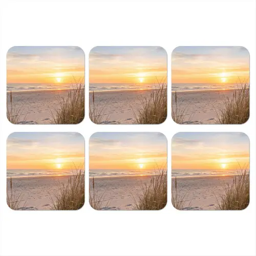 Zonsondergang - Duinen - Zee onderzetter kurk middel -3d