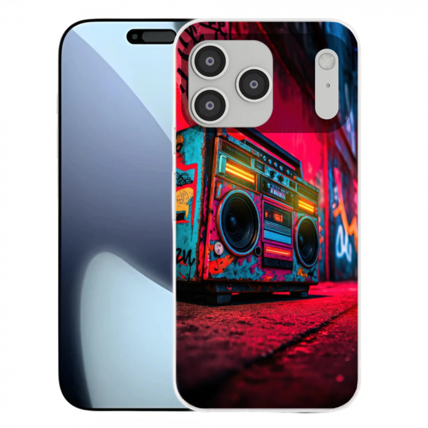 Boombox - Rood - Graffiti - Neon Telefoonhoesje iPhone 17 Pro Max klein -3d