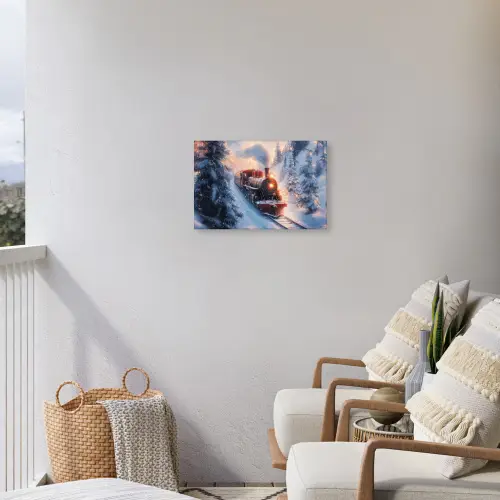 Kersttrein - Sneeuw - Winter - Kerst Tuinposter op houten frame 2 cm dik klein -sfeer1
