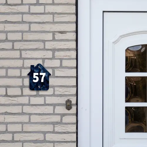 Blauwe bloemen - Traditioneel Naambord Huisje klein -sfeer1