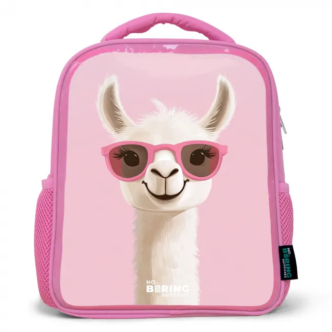 Rugzak kind met naam - Roze Lama - Wit - Zonnebril - Wimpers