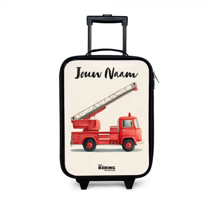 Brandweerwagen - Getekend - Rood Kinderkoffer - Zwart klein -3d