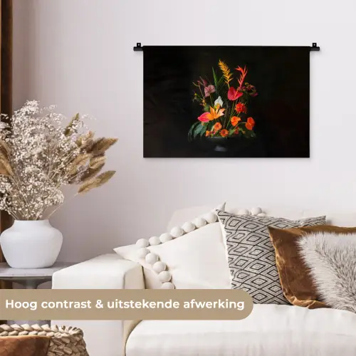 Schaal - Boeket - Bloemen Wandkleed katoen klein -sfeer1