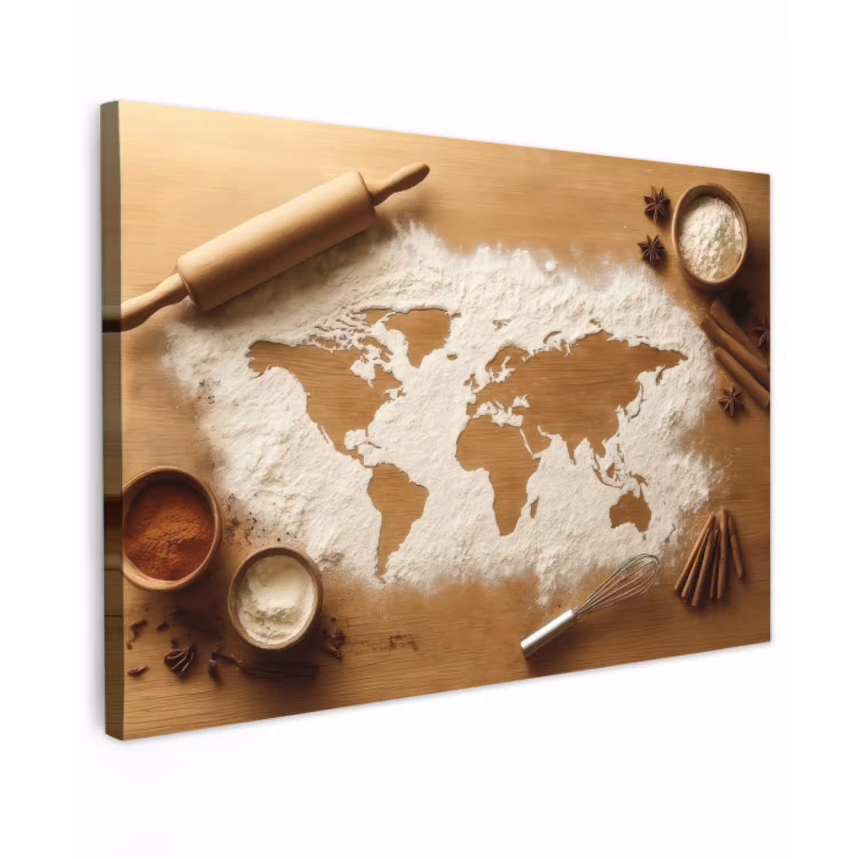 Hout - Wereldkaart - Bakken - Keuken canvas 2cm klein -z3d