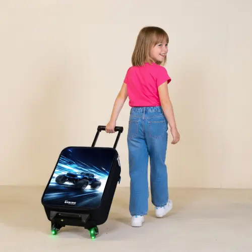 Monstertruck raast door lichtsnelheid Kinderkoffer - Zwart klein -sfeer1