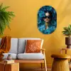Vrouw - Bloemen - Blauw - Aesthetic - Luxe Wandcirkel Ovaal Forex klein -sfeer4