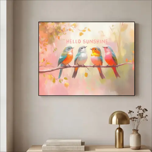 Vogels - Tak - Quote - Roze Textielframe zwart klein -sfeer2