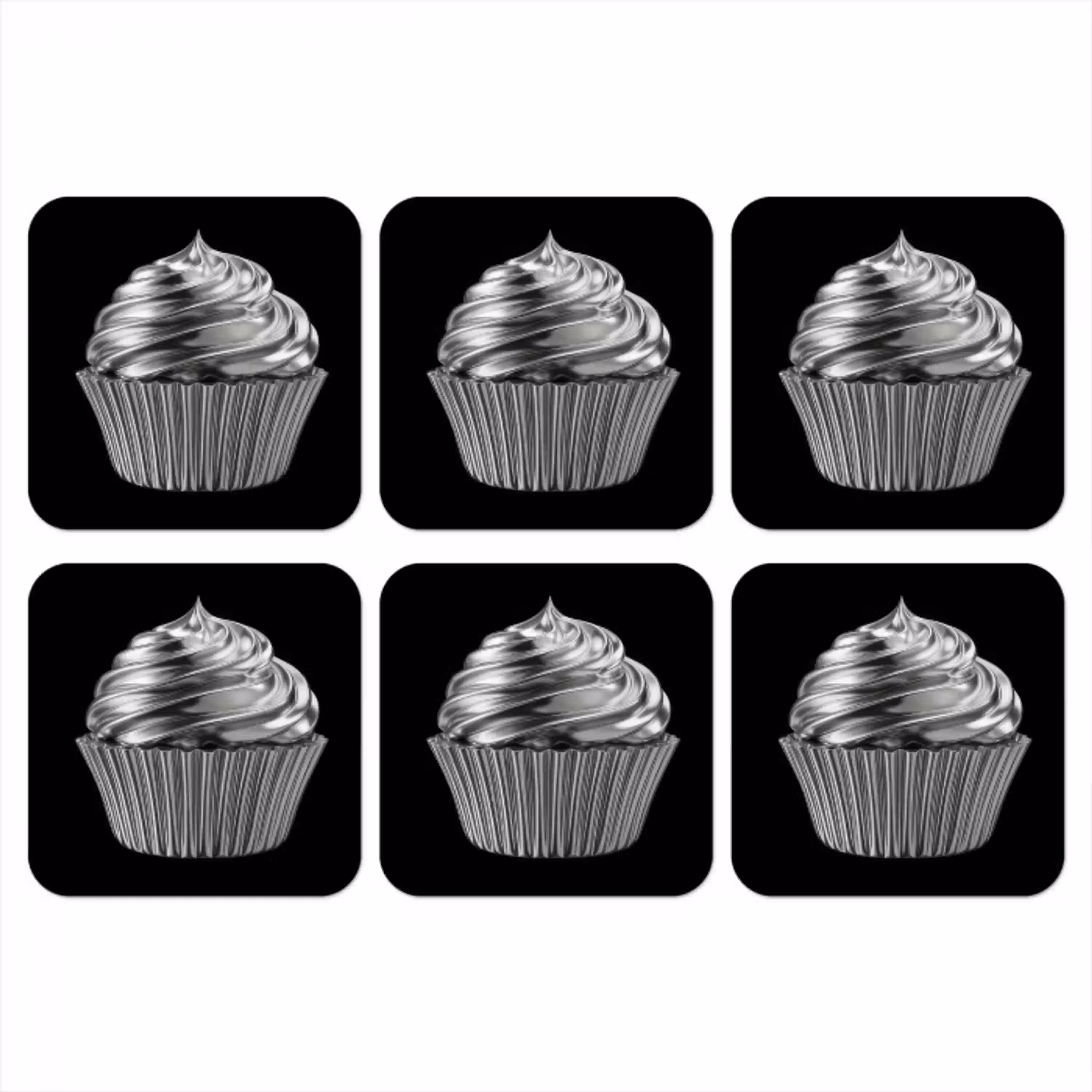 Cupcake - Luxueus - Zilver onderzetter kurk middel -3d