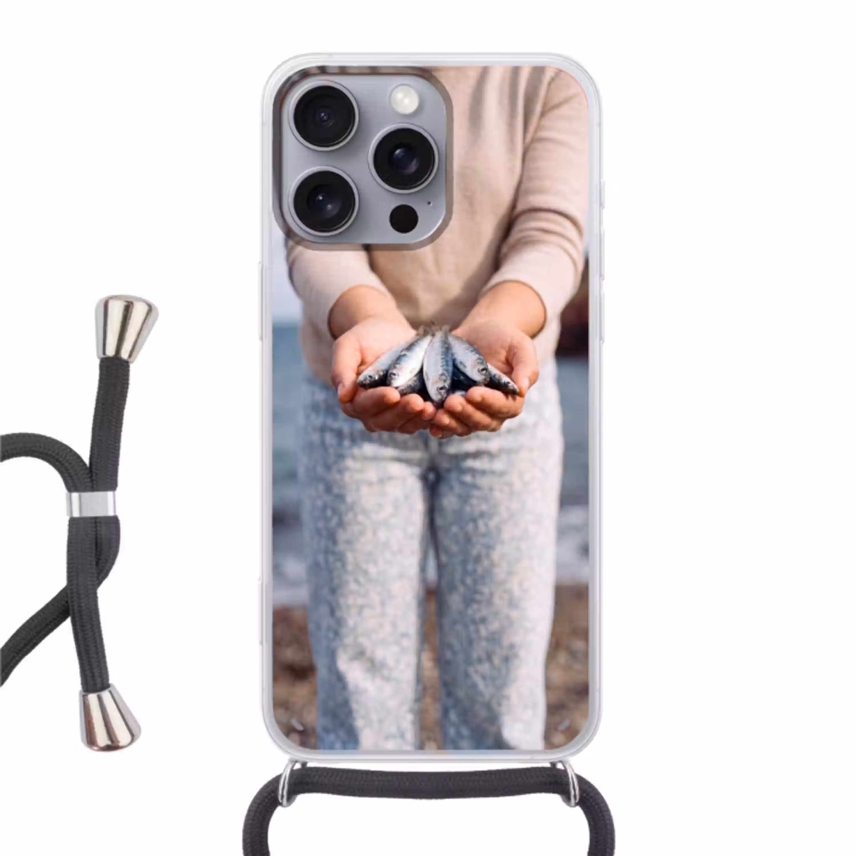 Vis - Handen - Natuur Hoesje iPhone 16 Pro Max met koord klein -3d