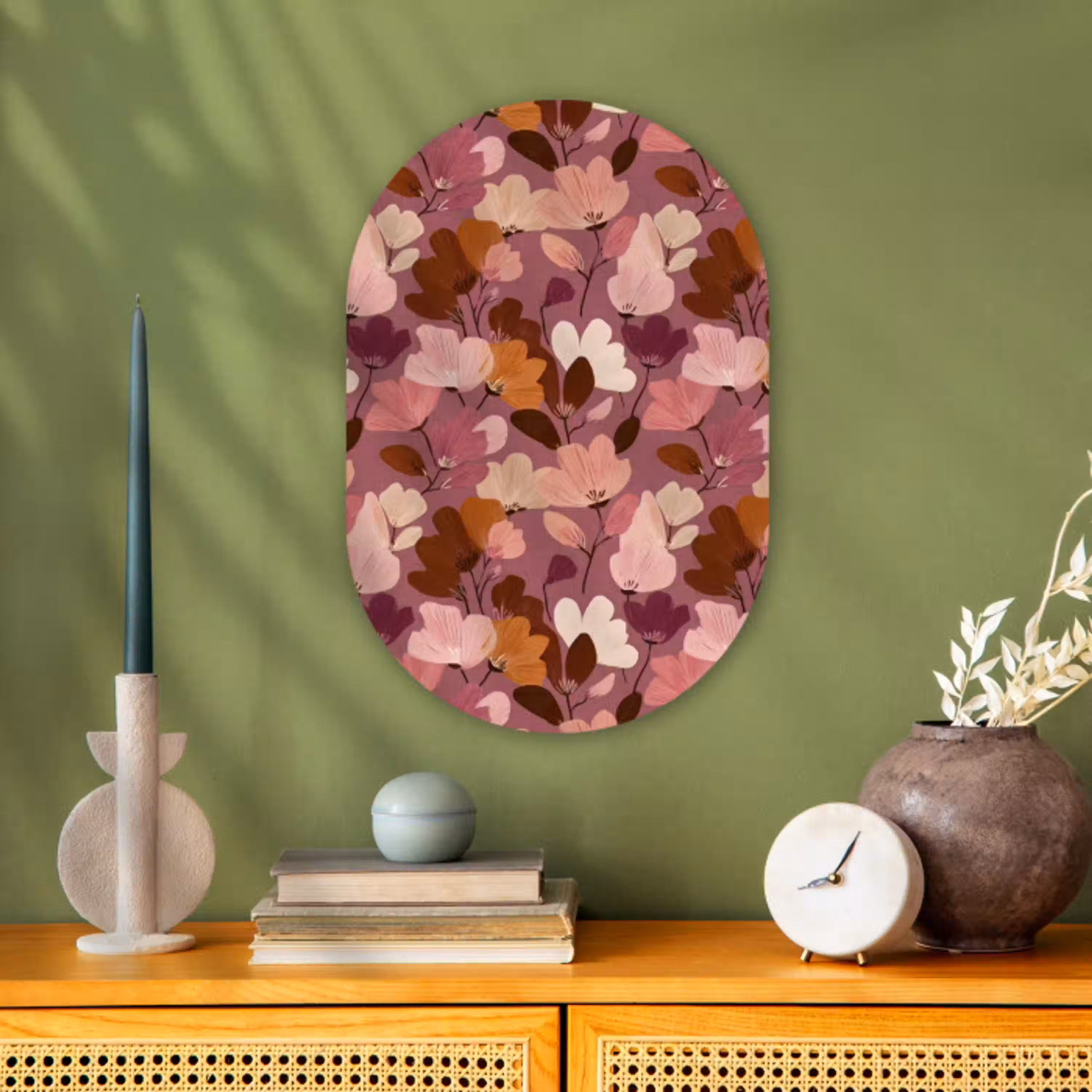 Bloem - Patroon - Roze Wandcirkel Ovaal Forex klein 630 -sfeer2