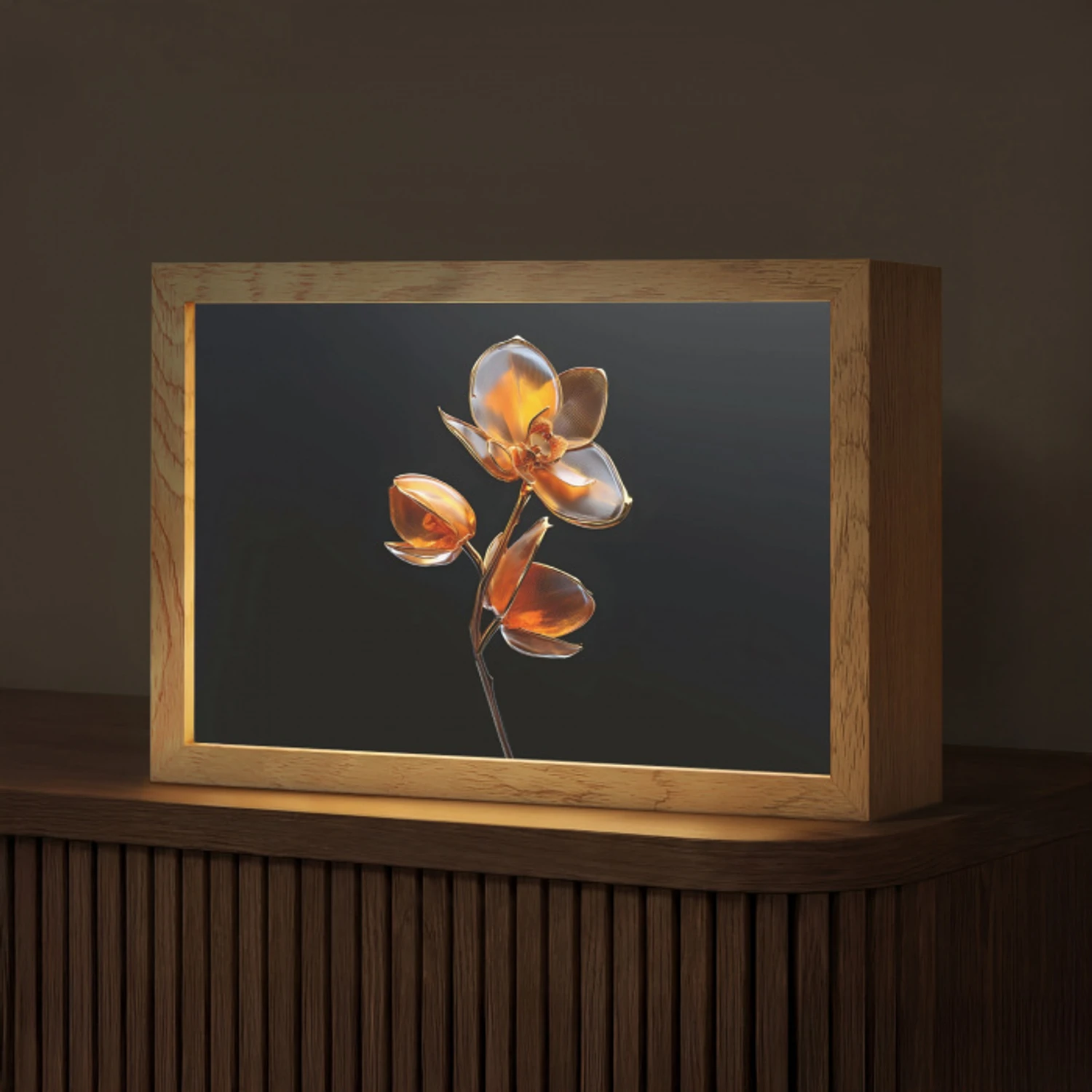 Bloem - Orchidee - Oranje Light Box met kabel (Tafellamp) klein -z3d_website