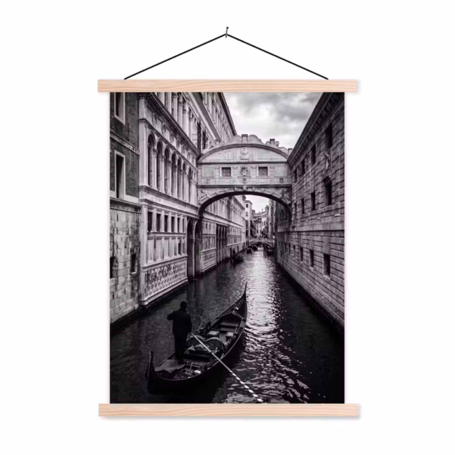 Hanging Poster - Boat - Waterway - City - Black-and-white - Architecture