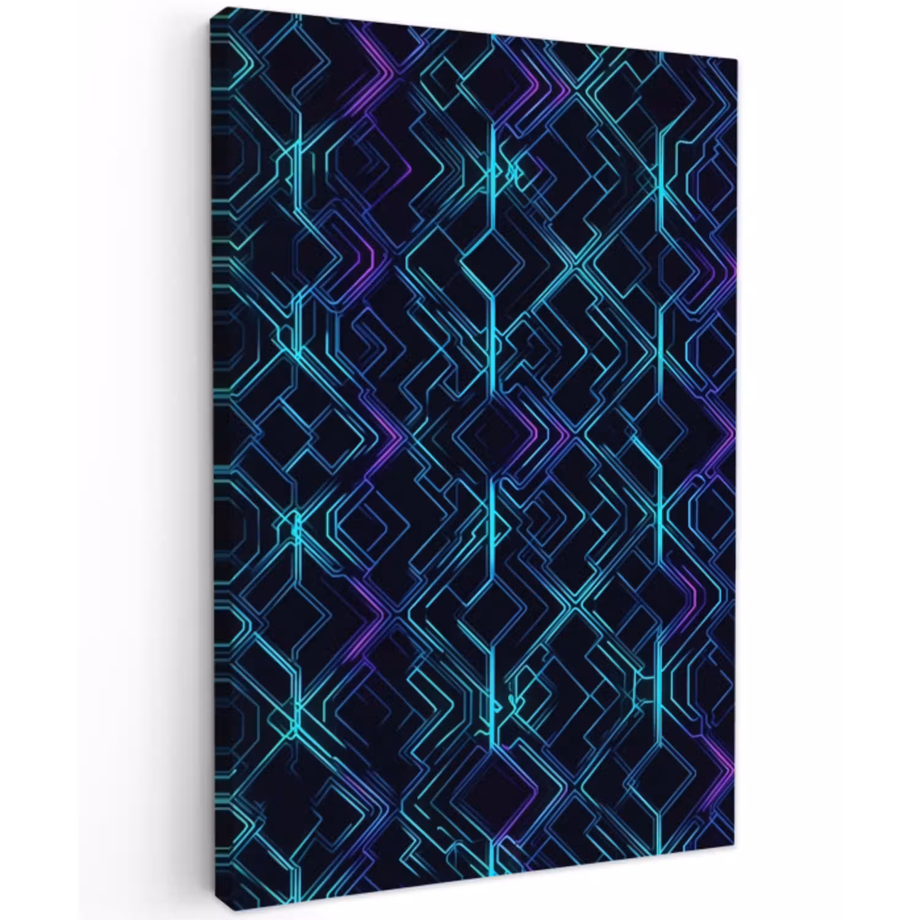 Gaming - Ruitvormen - Abstract - Neon - Paars Tuinposter op houten frame 2 cm dik middel -3d
