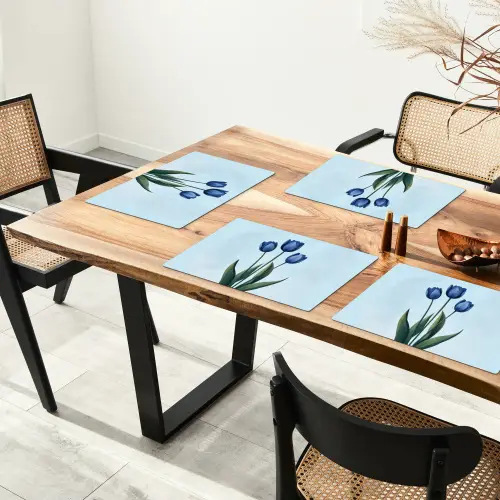 Tulpen - Blauw - Bladeren Placemat vinyl groot -zzsfeer4_Kitchenyeah-website