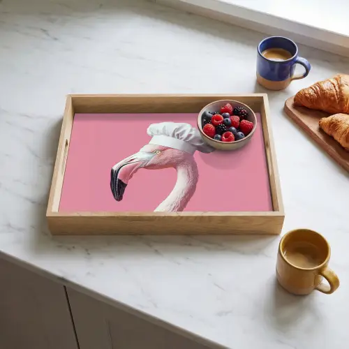 Flamingo - Roze - Koksmuts - Vogel Dienblad Rechthoek middel -sfeer2