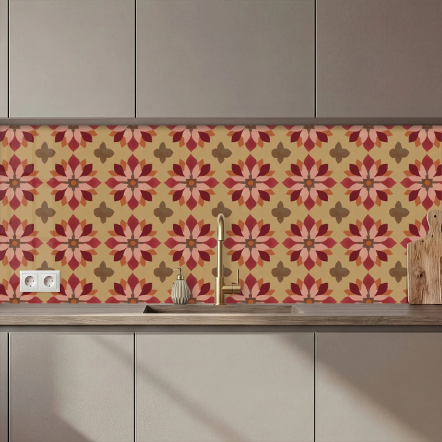 Bloemen - Retro - Groen keuken achterwand 2 middel 871 zz_3dshopping