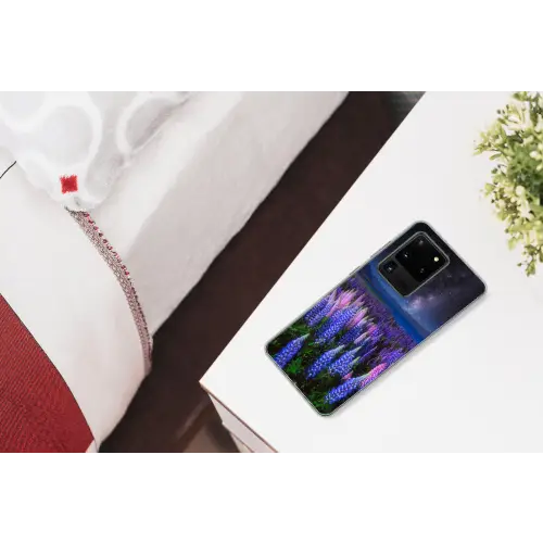 Bloemen - Nacht - Nieuw-Zeeland - Sterrenhemel - Paars - Natuur Telefoonhoesje Samsung Galaxy S20 Ultra klein -kamerS20Ultra