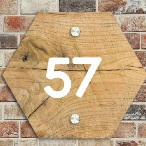 Hout - Traditioneel Naambord Hexagon klein -sfeer2