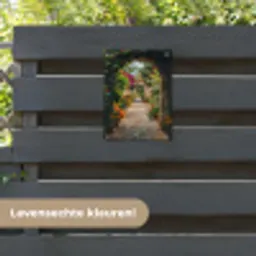 Doorkijk - Bloemen - Poort - Stenen tuinposter los doek klein -sfeer3
