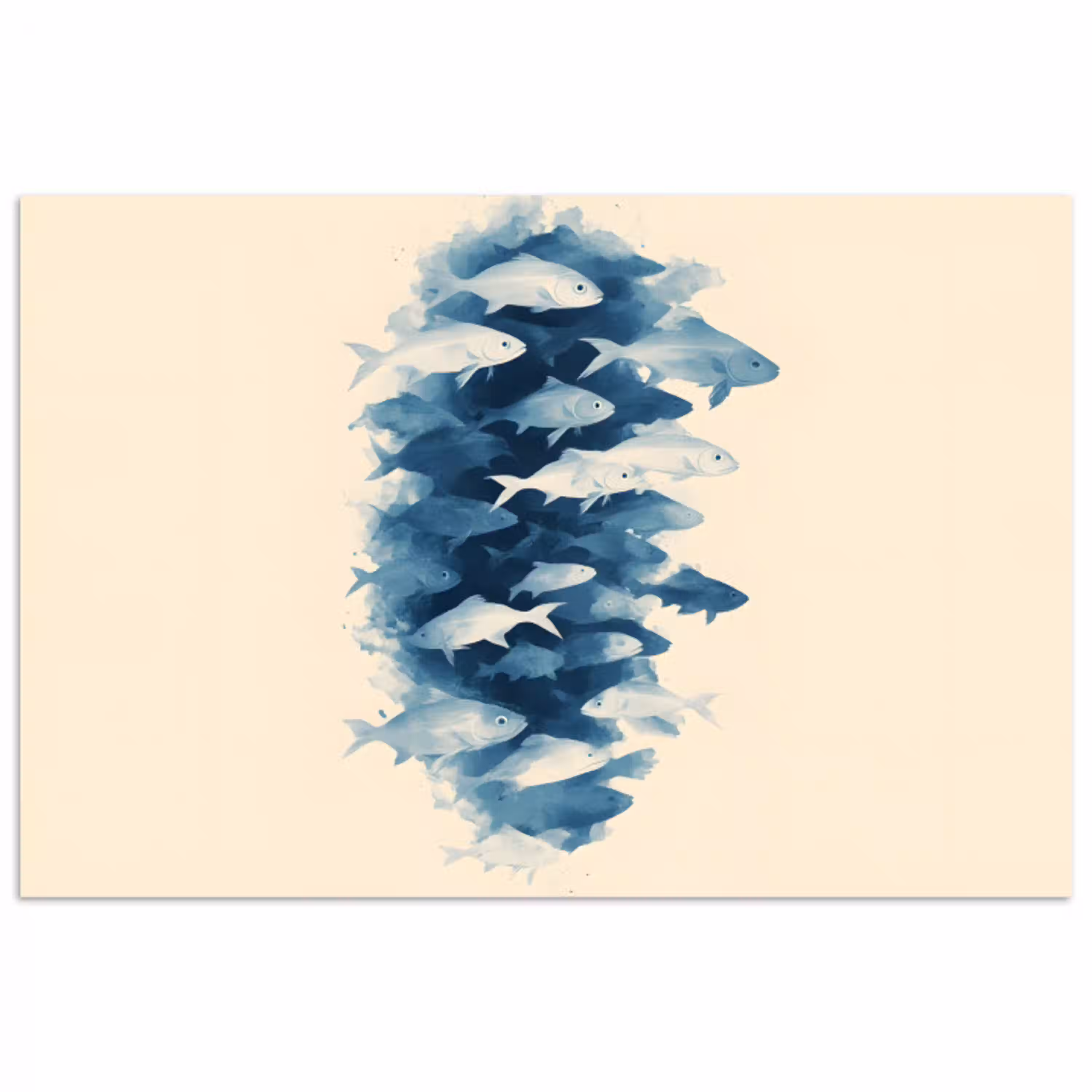 Vissen - Minimalistisch - Blauw poster papier klein -3d