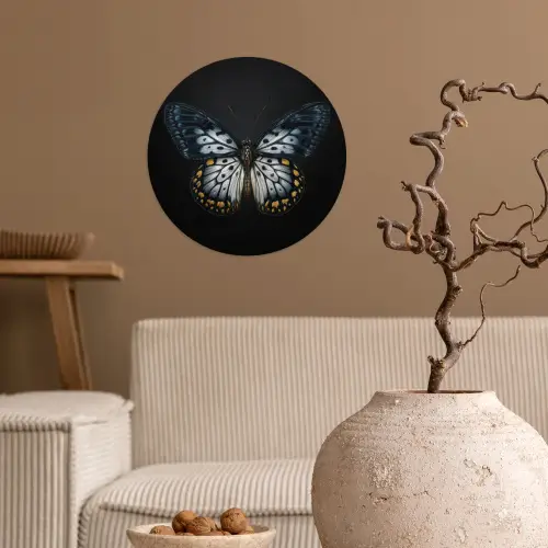 Vlinder - Monochroom - Balans Wandcirkel behangsticker klein -sfeer1