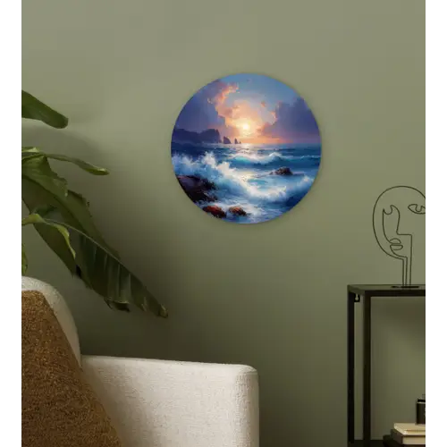 Golven - Zee - Kleurrijk - Rotsen Wandcirkel plexiglas klein -sfeer3