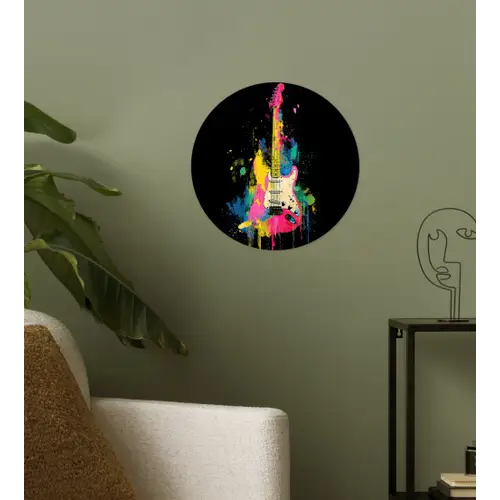 Gitaar - Kleurrijk - Verf Wandcirkel behangsticker klein -sfeer2