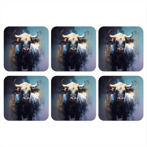Stier - Zwart - Abstract - Horens onderzetter kurk middel -3d
