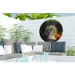 Doorkijk - Pad - Bloemen - Struik - Kleurrijk Wandcirkel tuinposter met ringen klein -buiten2