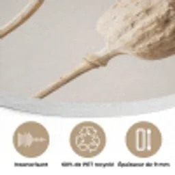 Papaverbollen - Droogbloemen - Minimalistisch - Beige - Rustig Akoestische PET Vilt - Rond klein -closeup_FR
