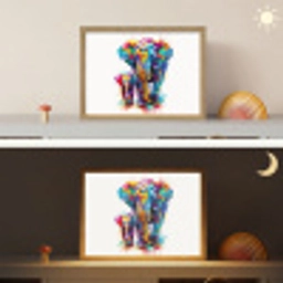 Olifanten - Dieren - Verf - Kleurrijk Light Box met batterij (Wandlamp kind) middel -sfeer3_kind