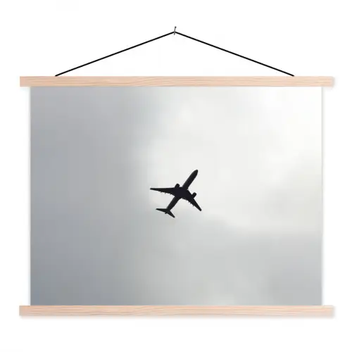 Minimalistisch - Silhouet - Zwart - Vliegtuig textielposter latten blank klein -3d