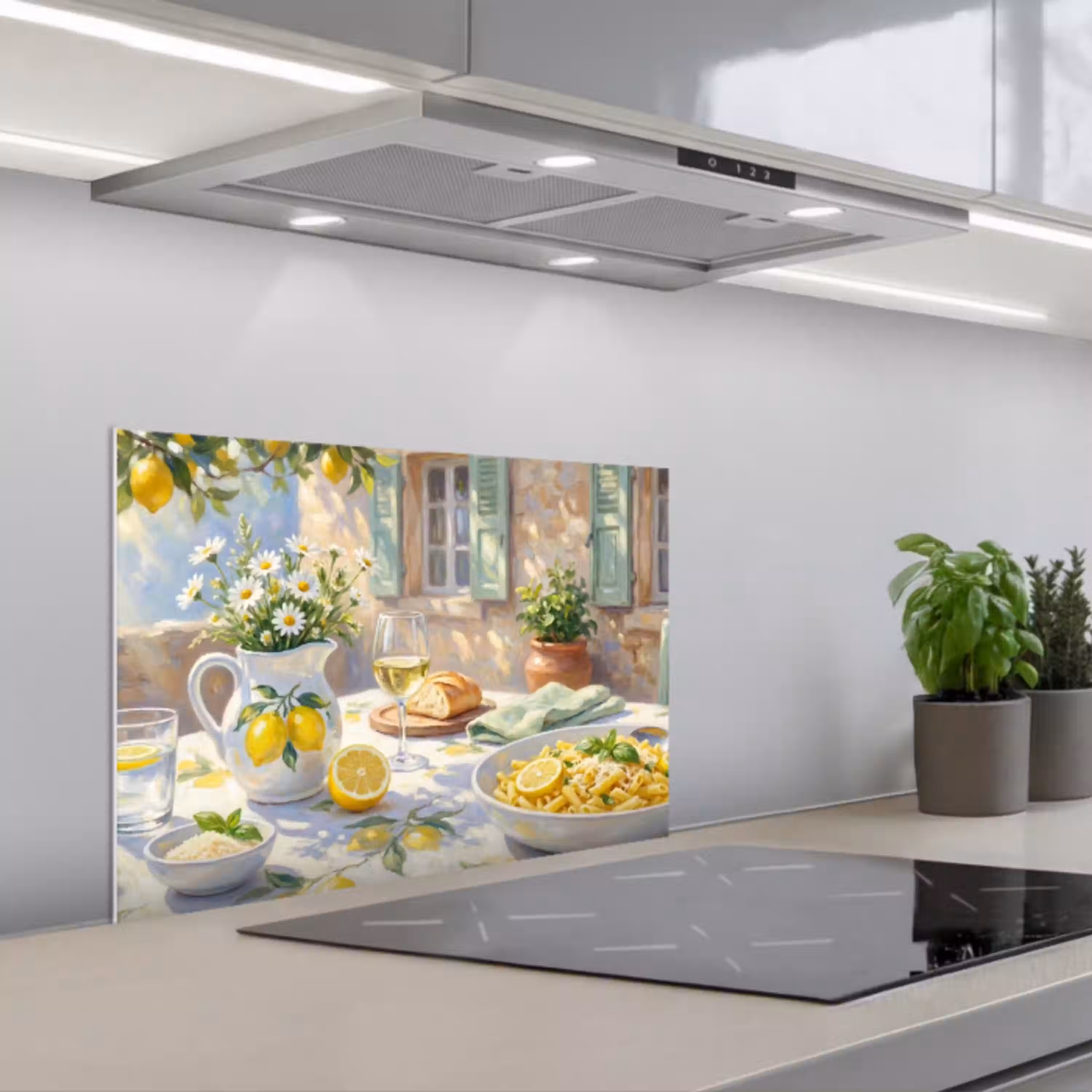 Eten - Terras - Zomer - Geschilderd - Geel keuken achterwand spatscherm klein -3d_schuin