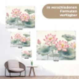 Aquarel - Lotusbloemen - Kleurrijk tuinposter los doek klein -Xsfeer9_DE