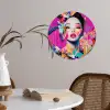 Vrouw - Portret - Abstract - Paars Wandcirkel behangsticker klein -sfeer3