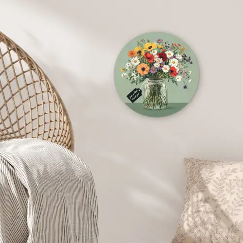 Bloemen - Vaas - Kaartje Wandcirkel kunststof plaat 5mm dik klein -sfeer5