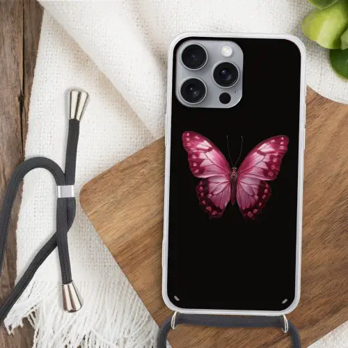 Vlinder - Fuchsia - Grafisch Hoesje iPhone 16 Pro Max met koord klein -sfeer4