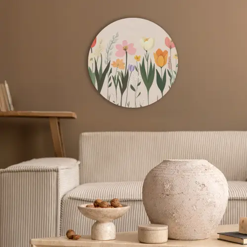 Pasteltinten - Bloemen - Illustratie Akoestische PET Vilt - Rond klein -sfeer1