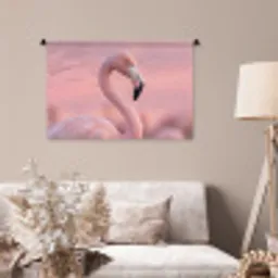 Flamingo - Portret - Roze Wandkleed katoen middel -sfeer4