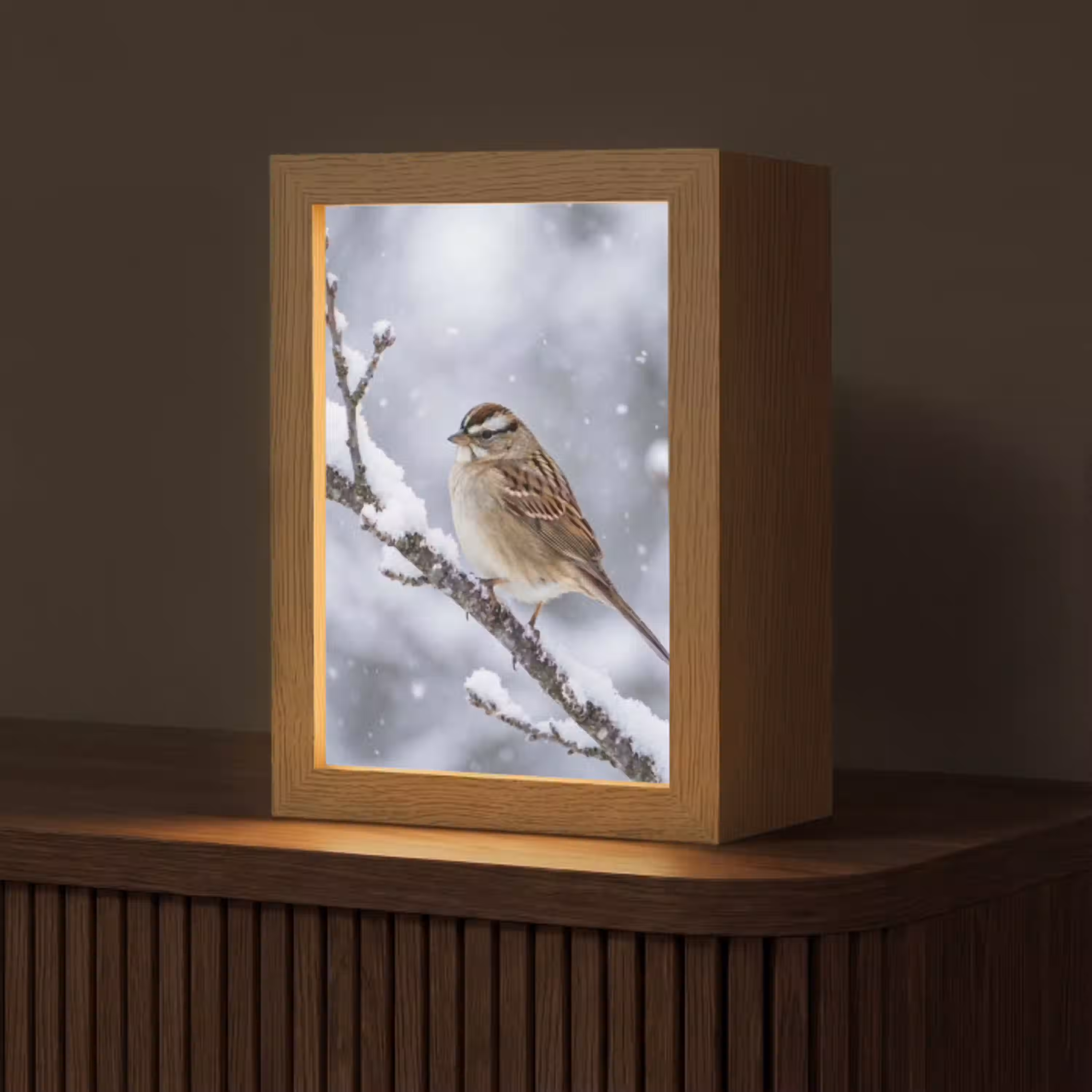 Vogel - Tak - Sneeuw - Winter Light Box met kabel (Tafellamp) klein -z3d_website