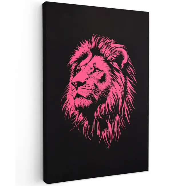 Leeuw - Zwart - Roze - Neon Tuinposter op houten frame 2 cm dik klein -3d