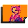 Kimono - Hondje - Bloemenkroon - Oranje Inductie beschermer vinyl 3mm klein -3d
